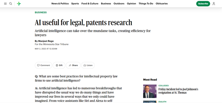 AI useful for legal, patents research